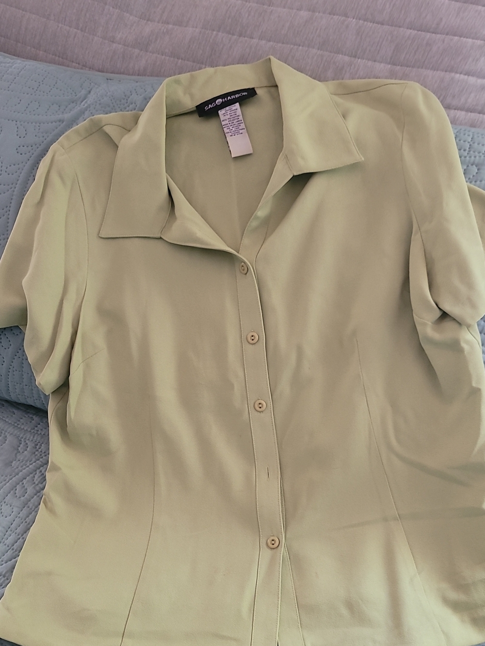 Sag Harbor Pale Green Short Sleeve Button-Front Shirt